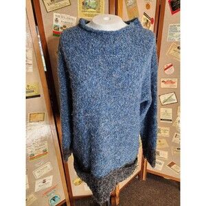 Vtg Wool Blend Sweater Pullover Two Tone Women Blue  Black Unbranded